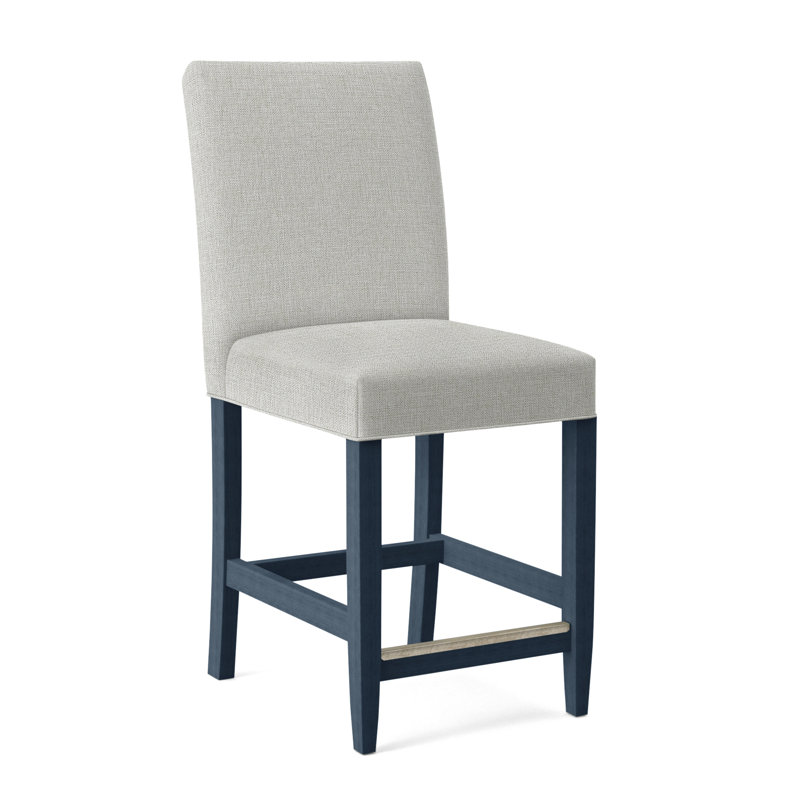 Manhattan Upholstered Stool with Solid Wood Frame, Green and Blue Stripe; 0252-54, Navy Finish