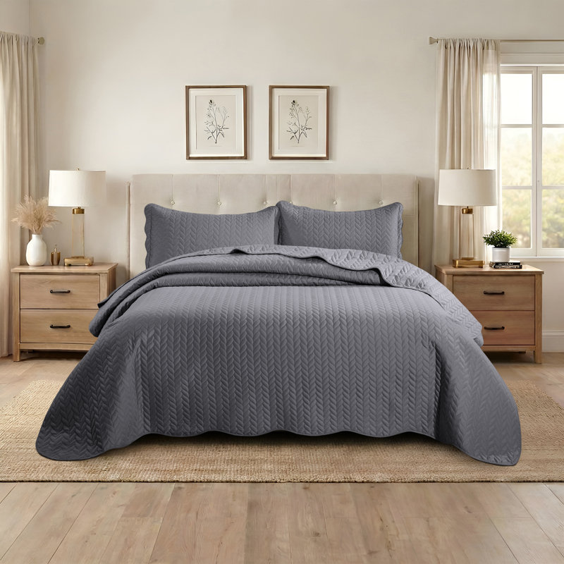Ensemble de couvre-lit matelassé embossé - Couvre-lit en microfibre ultra doux avec taies décoratives, literie de style hôtel pour tous les lits