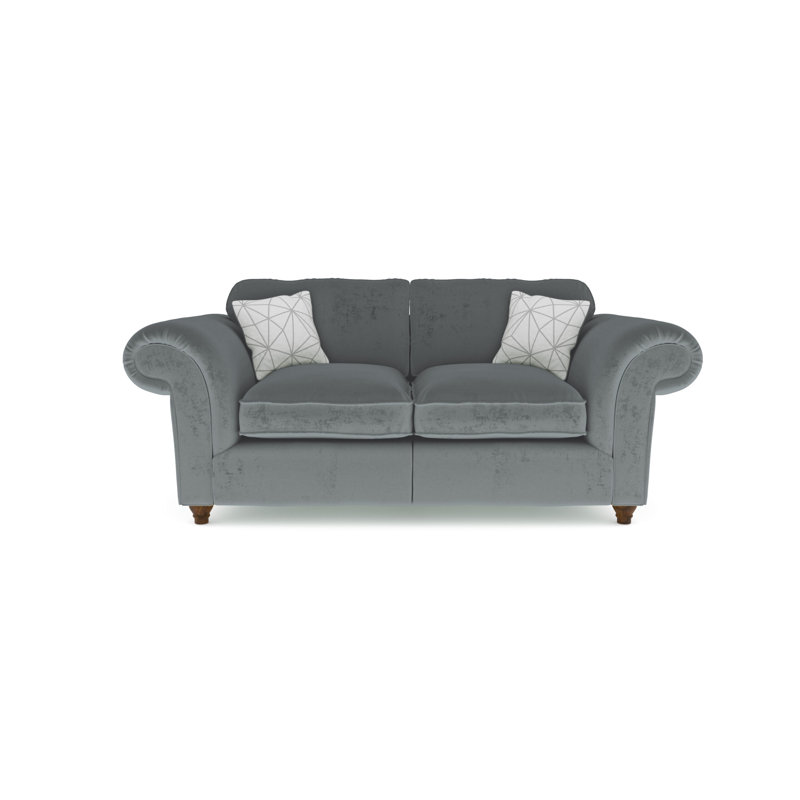 Windsor 2 Seater Velvet Sofa, Granite, Dark Brown Wood