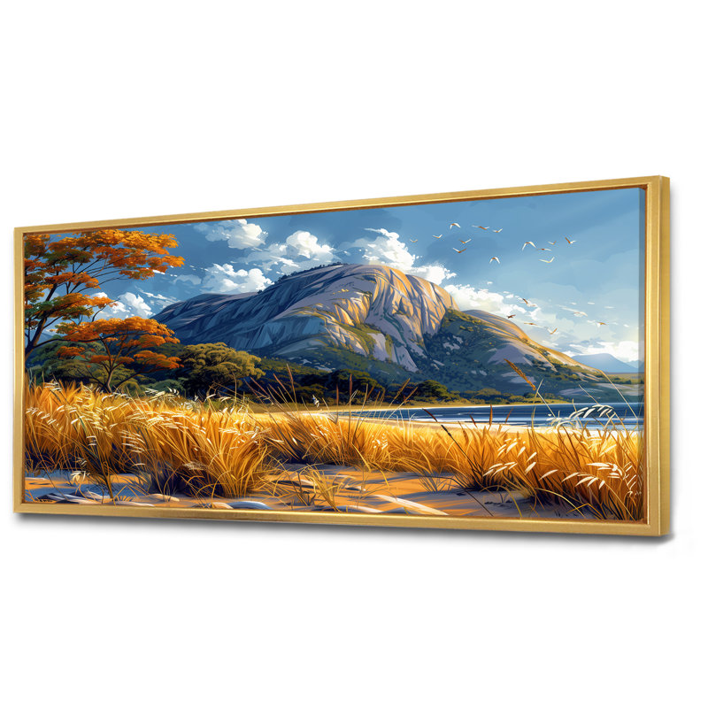 Clair - Beach Wall Art, Gold Floater Framed Canvas, 28" H x 60" W x 1.5" D