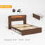 Base de lit en bois avec plateforme pour grand lit et tablette avec bibliothèque et 2 tiroirs de rangement, tête de lit à DEL avec éclairage, sans bruit, aucun sommier requis et assemblage facile, brun-1843691825