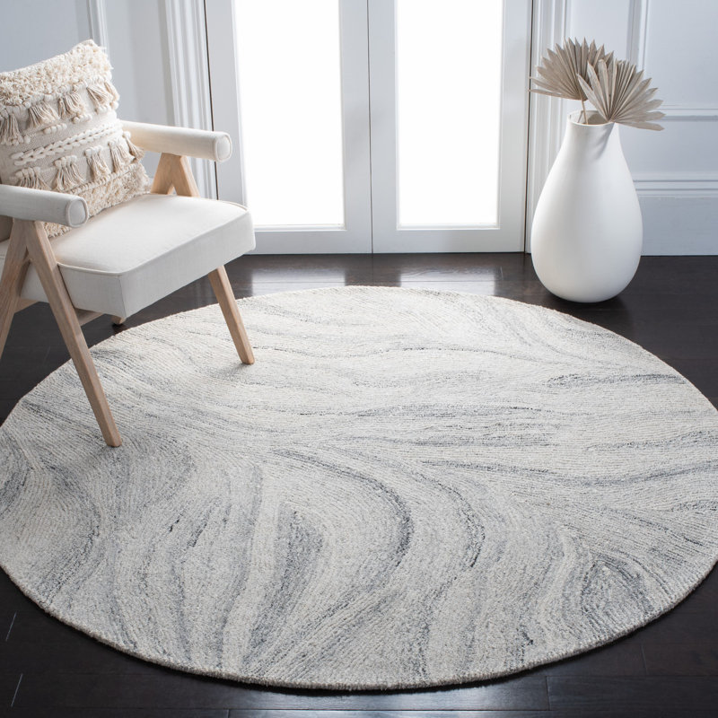 Tapis ivoire / gris en laine touffeté à la main Radabaugh, Rond 6 pi