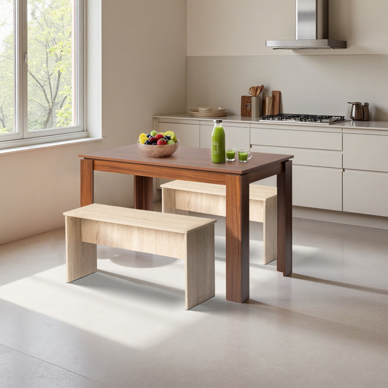 Ensemble de table de salle à manger en bois pour 4 personnes avec 2 bancs, 29.50”H x 47.20”L x 27.60”W, Brun, Brun