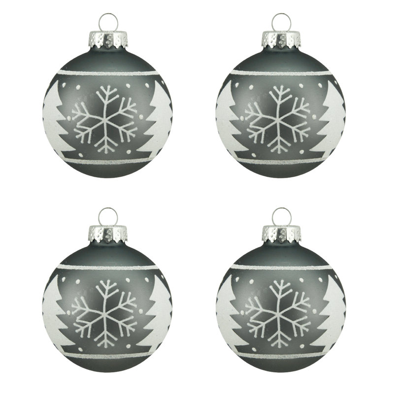 Ornements de Noël en forme de flocon de neige alpin gris mat et blanc avec motif de flocon de neige blanc 2,5 po (65 mm)