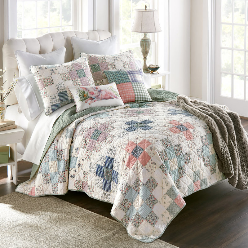 Ensemble de courtepointe en coton 3 pièces Donna Sharp April Patch Shabby Chic