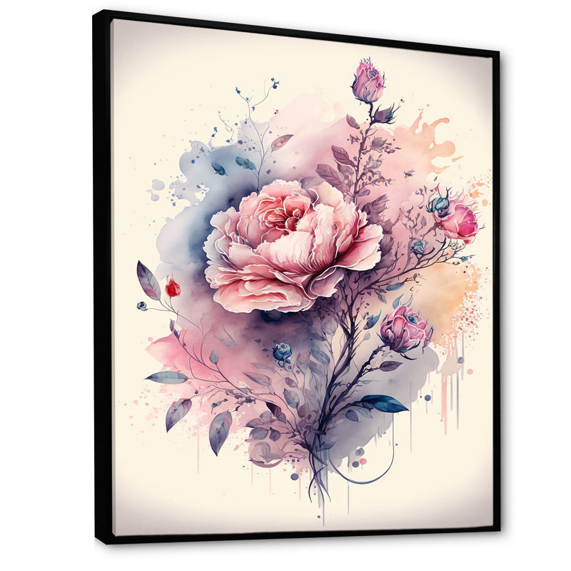 «Sharonda Pink and Purple Rose Design», reproduction sur toile, H 32 po x l 16 po x P 1 po, Toile avec cadre flottant noir