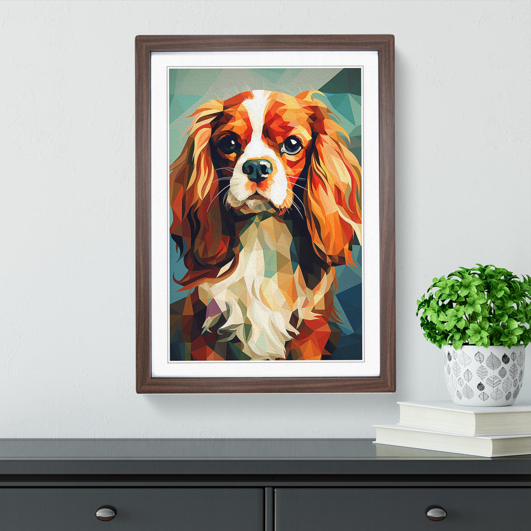 Cavalier King Charles Spaniel Cubism - Single Picture Frame Print on Wood