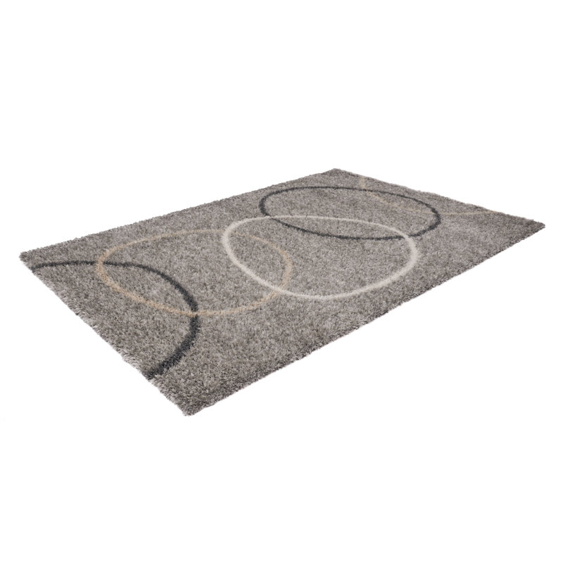 Tapis gris tissé à la machine Wajieh, Rectangle 6 pi 7 po x 9 pi 6 po