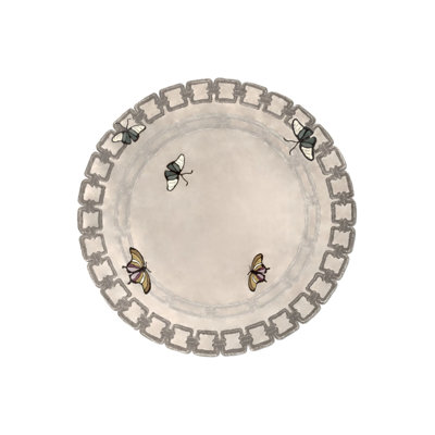 Butterfly Figured Gray Round Woven Base Round Decorative Carpet