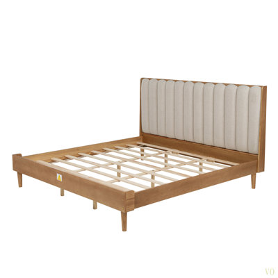 Lit en bois avec tête de lit tapissier de style piano, lit en bois avec cadre de lit renforcé