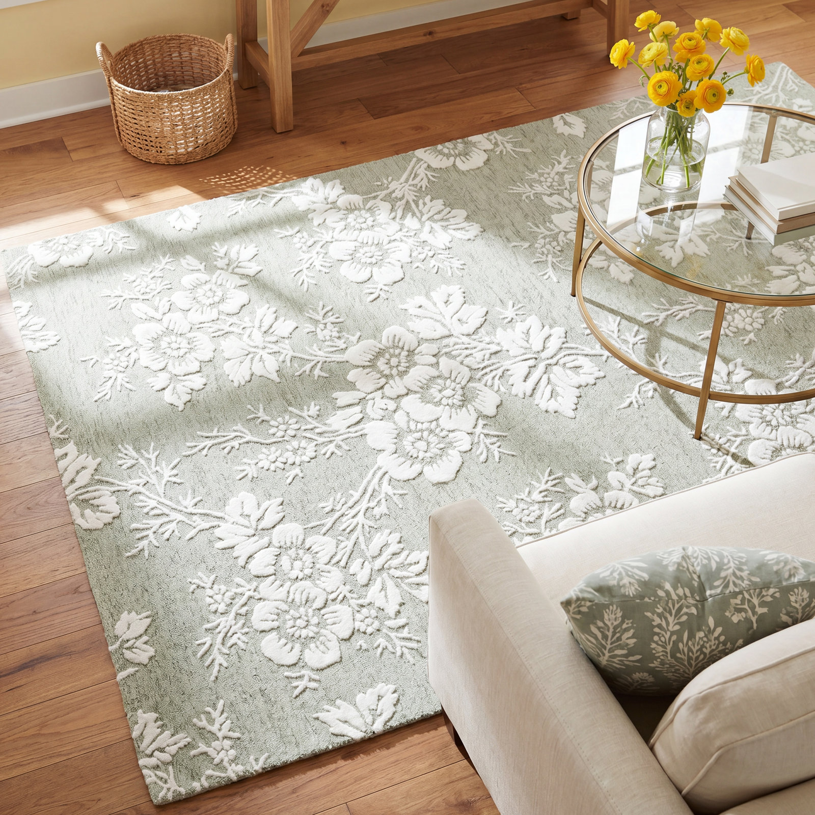 Hand-Tufted Wool Floral Rug, Rectangle 6' x 9'