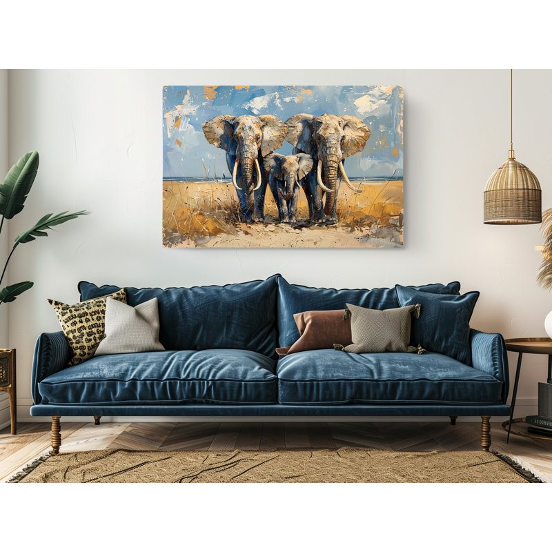 Reproduction d'art sur toile, peinture à l'huile de la famille des éléphants, art mural moderne pour la maison et le bureau
