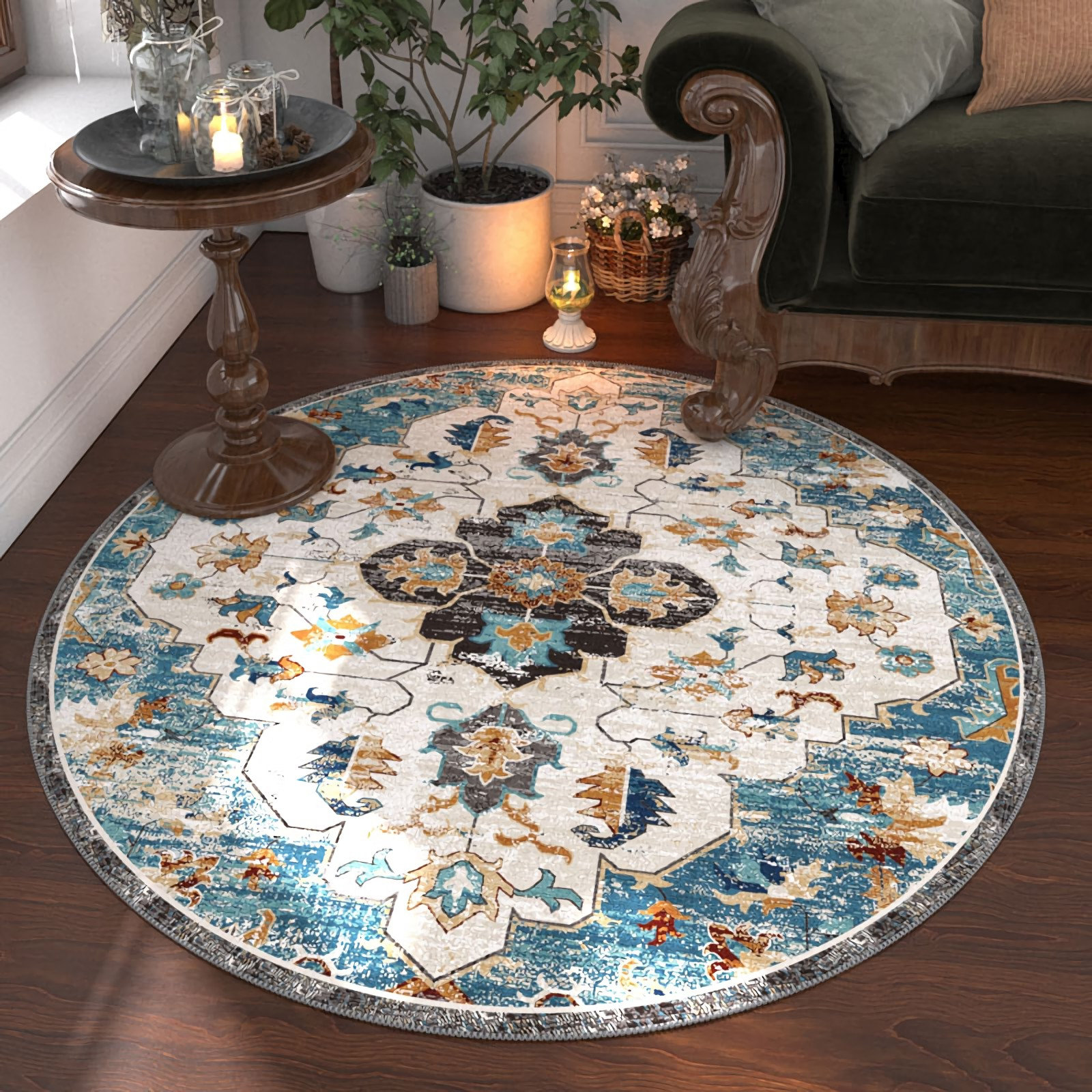 PURHOC Retro American Nordic Circular Carpet Living Room Bedroom Study ...