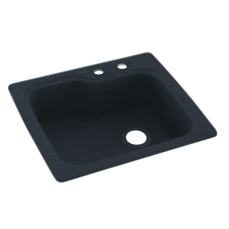25'' L Mounting / Installation Required Single Bowl Solid Surface Kitchen Sink, 2 Hole 2C, Black Galaxy