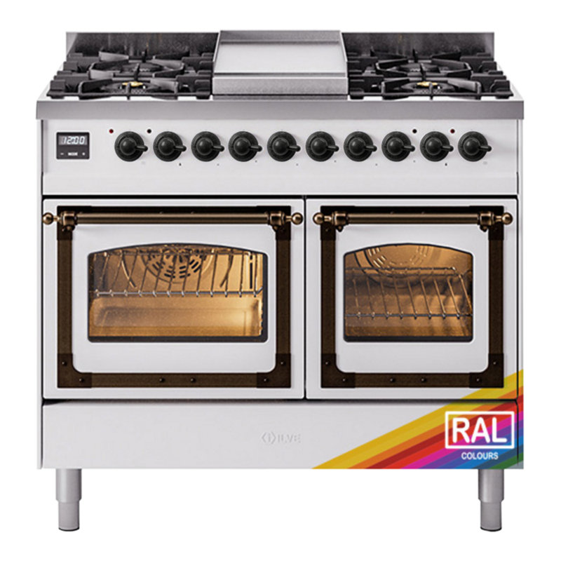 ILVE Nostalgie II Noblesse 40 inch Dual Fuel Range (Triple Glass Door, RAL), Burnished, Natural Gas