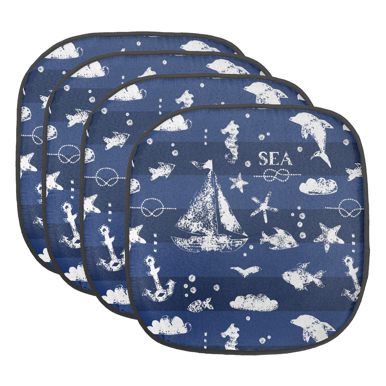 East Urban Home Ambesonne Navy Blue Chair Seating Cushion Set Of 4 ...