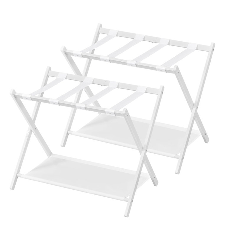 Set of 2 Foldable Luggage Racks with Storage Shelf for Guest Room, Cloud White