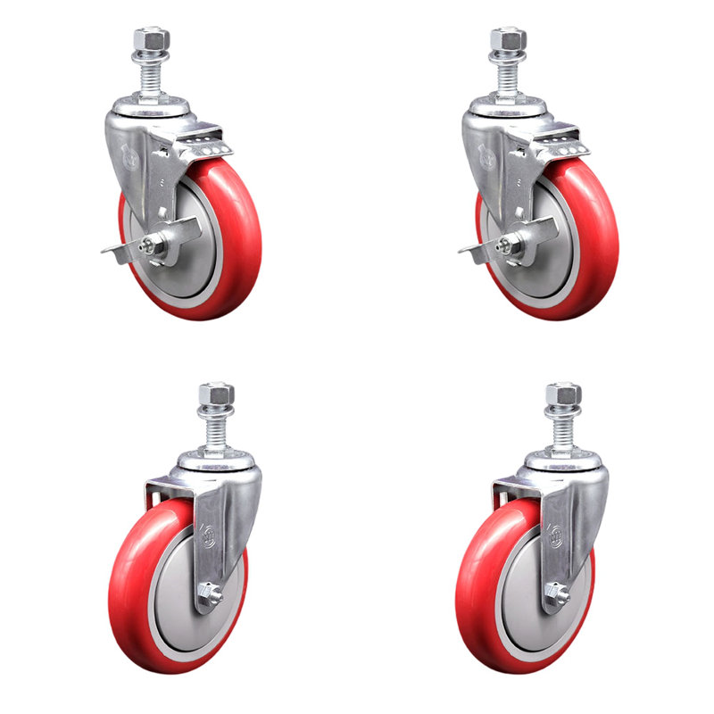 Polyurethane Wheel Swivel 12mm Threaded Stem Caster with Brake
