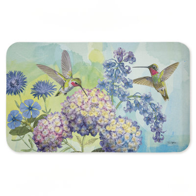 Tapis de cuisine ergonomique anti-dérapant Hummingbirds and Hydrangeas, 18 po x 30 po