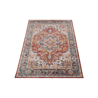 Oriental Machine-Made Red/Blue Area Rug