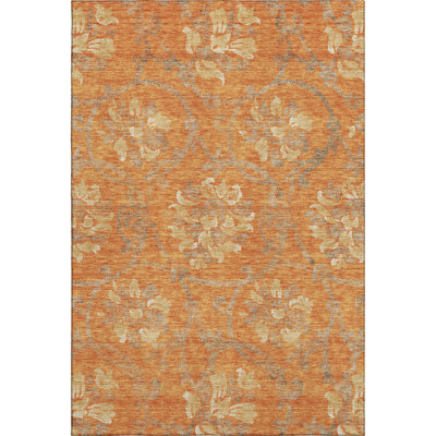 Premium Machine Washable Prisco Orange Rug