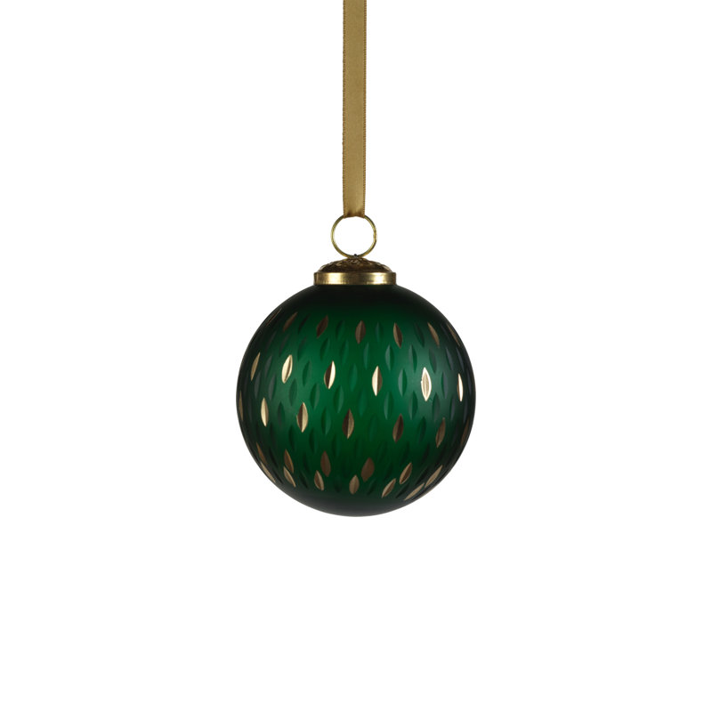 Ornement boule Halmat The Holiday Aisle®, H 4 po x l 4 po x P 4 po, Vert/doré