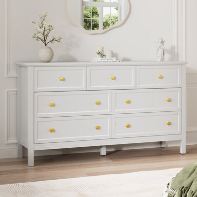 Commode 7 tiroirs Winston Porter, commode moderne avec poignées dorées