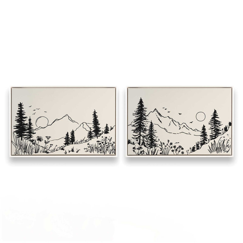 «Whispers of Pines», ensemble de 2 impressions, Cadre flottant blanc opaque, 32 po x 48 po