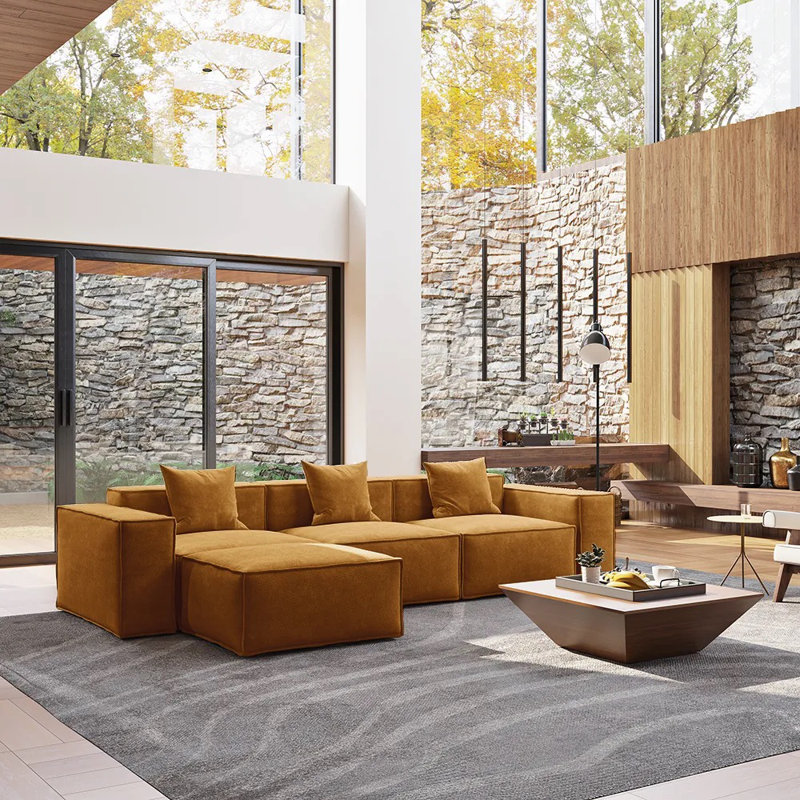 Barrett 115.75" Modern Oversized Modular Comfy Fabric Sofa for Living Room, L Shaped Sectional Couches with Ottoman