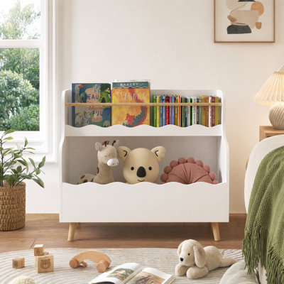 Bibliothèque pour enfants, bibliothèque en bois pour tout-petits avec rangement ouvert à 2 niveaux, organisateur de rangement pour livres et jouets pour salle de jeux, chambre, chambre d'enfant