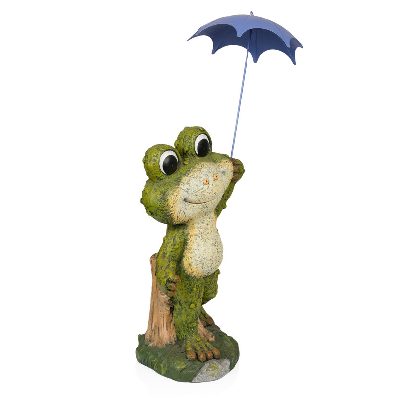 27"H Smiling Frog with Purple Umbrella Statue