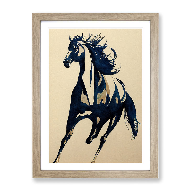Running Horse - Single Picture Frame Print, 64cm H x 46cm W x 2cm D, Oak Framed