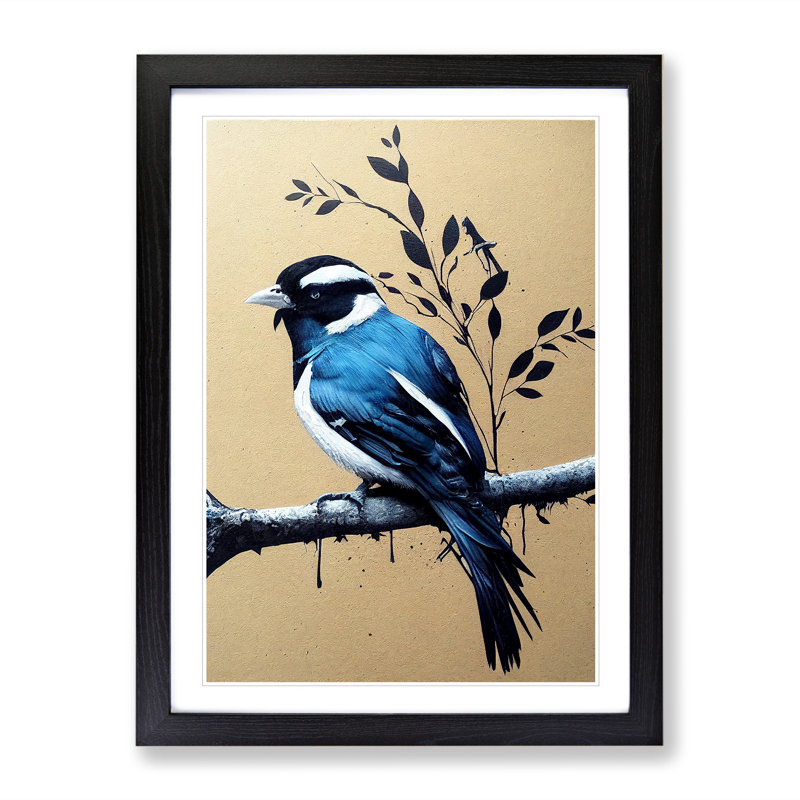 Handsome Bird - Single Picture Frame Painting, 64cm H x 46cm W x 2cm D, Black