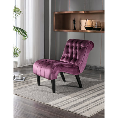 Chaise moderne en velours mauve avec bordure passepoilée et coussin boutonné pour s'habiller dans le salon - Assise rembourrée en mousse sans accoudoirs rembourrée de mousse haut de gamme