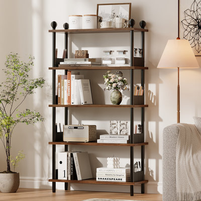 5-Tier Industrial Metal and Wood Etagere Bookcase with Side Panels