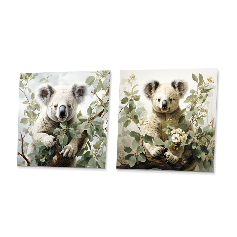 Eucalyptus Koala I - ensemble de 2 décorations murales en métal Koala, H 16 po x l 32 po