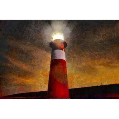 Painted Red Lighthouse In Dark - Wrapped Canvas Painting