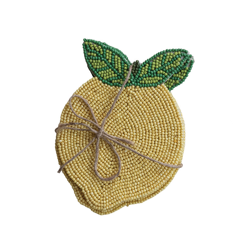 Ensemble de sous-verres perlés à la main 4 pièces avec attaches en jute