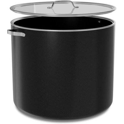 16 Quart Aluminum Stock Pot w/ Lid, Nonstick Ceramic Coating, PTFE & PFAS Free, Oven Safe 500°F, SS Handles, Glass Lid, All Stove Compatible