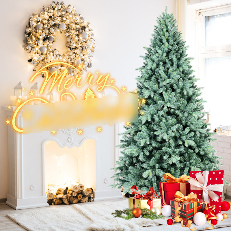 Arbre de Noël 9 pi bleu, 3268 pointes, conception à charnières pour un démontage rapide, support robuste