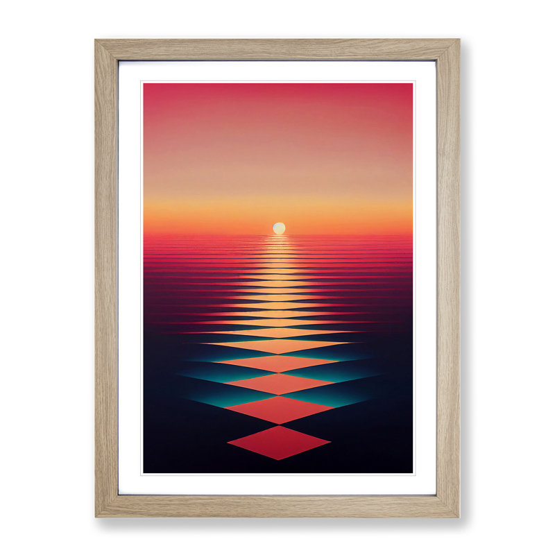 Boundless Abstract Ocean Sunset - Single Picture Frame Print, 34cm H x 25cm W x 2cm D, Oak