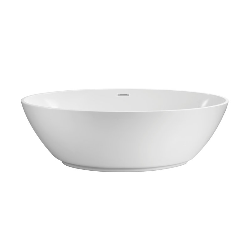 Baignoire de trempage autoportante 63 "avec drain et plateau en bambou 63" Streamline, Chrome poli