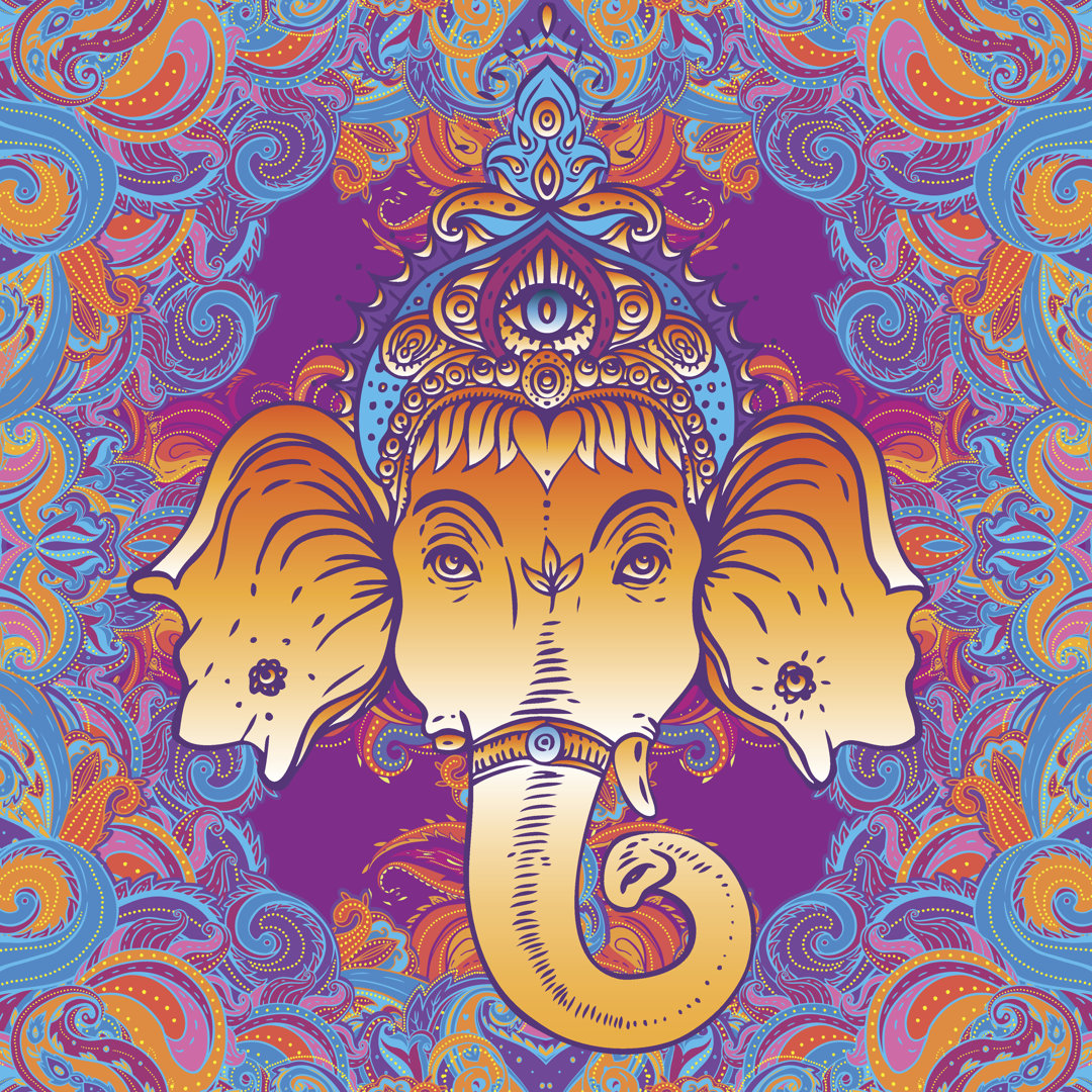 Leinwandbild Kopf des Hindu-Gottes Ganesha über buntem Mandala-Muster