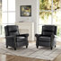 Ameiah Upholstered Balck Faux Leather Manual Push Back Recliner Chair with Wingback