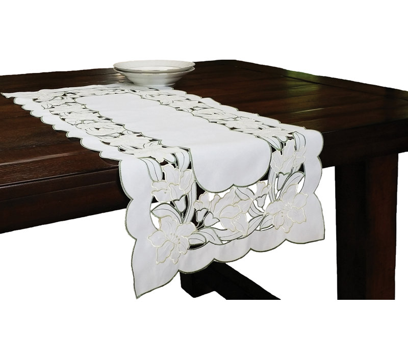 Magnolia Embroidered Cutwork Table Runner