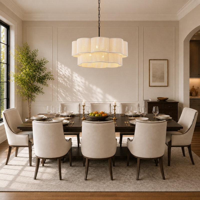 23.2" 6-Light Scalloped Rope Drum Chandelier, Bronze, Beige