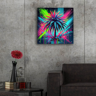  «Palm Tree Abstract 2» par Rey Klimt, art mural en verre acrylique, 12 po x 12 po