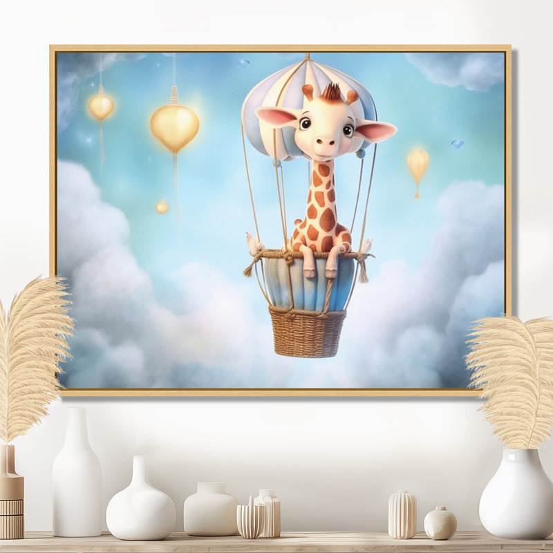 «Nursery Adorable Giraffe I», reproduction sur toile, H 34 po x l 44 po x P 1,5 po, Cadre flottant érable