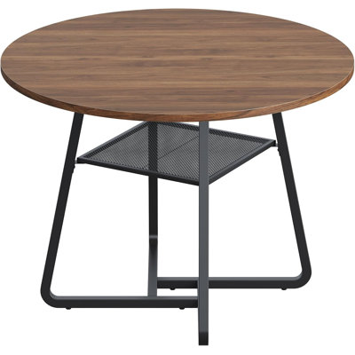 Table de salle à manger 43,3 po pour 4 personnes, table de cuisine ronde avec rangement, table ronde encastrée, tables de cuisine et de salle à manger de ferme avec pieds en métal pour la salle à manger, brun noyer