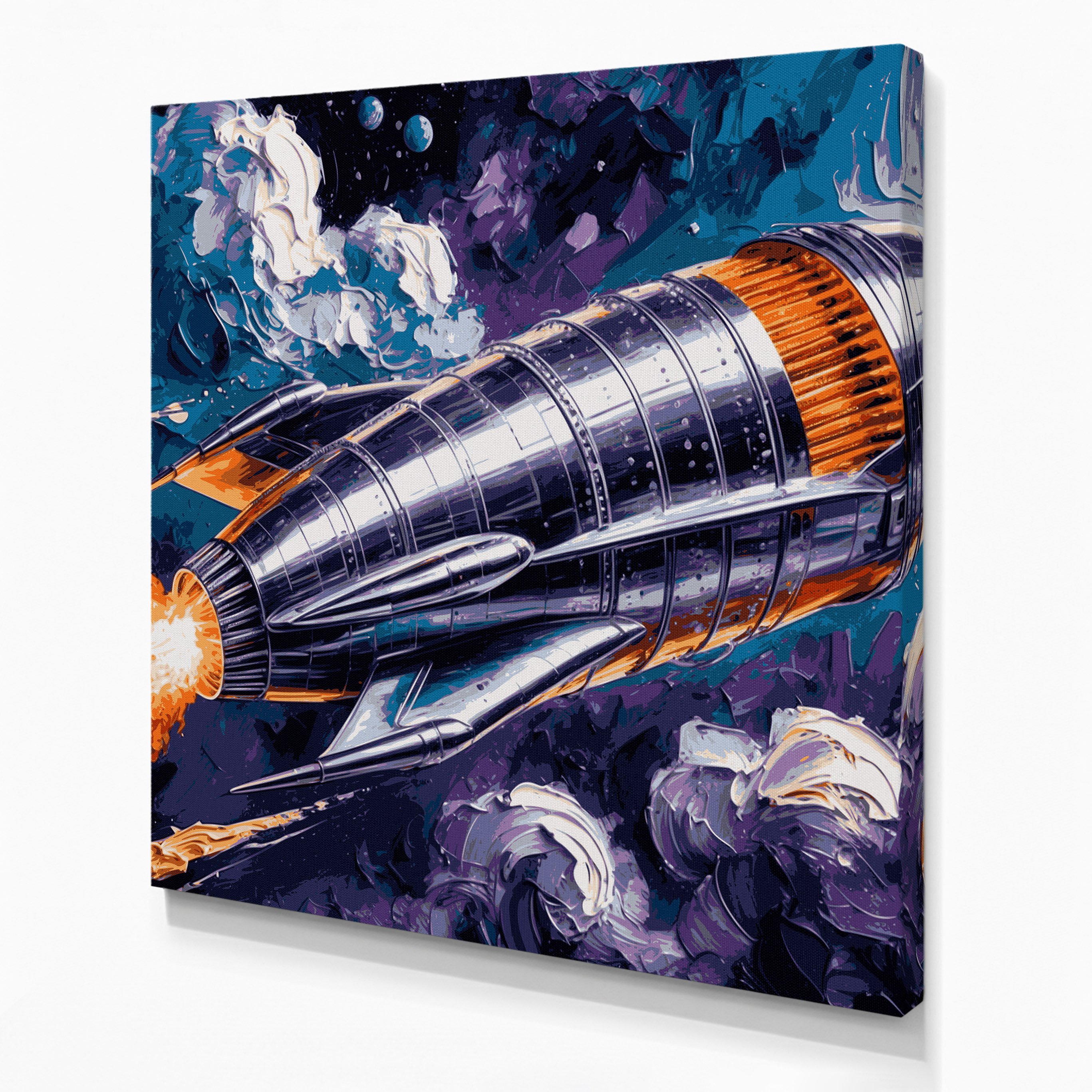 George Oliver SciFi Vintage rocket ship poster Gray Canvas Wall Art ...